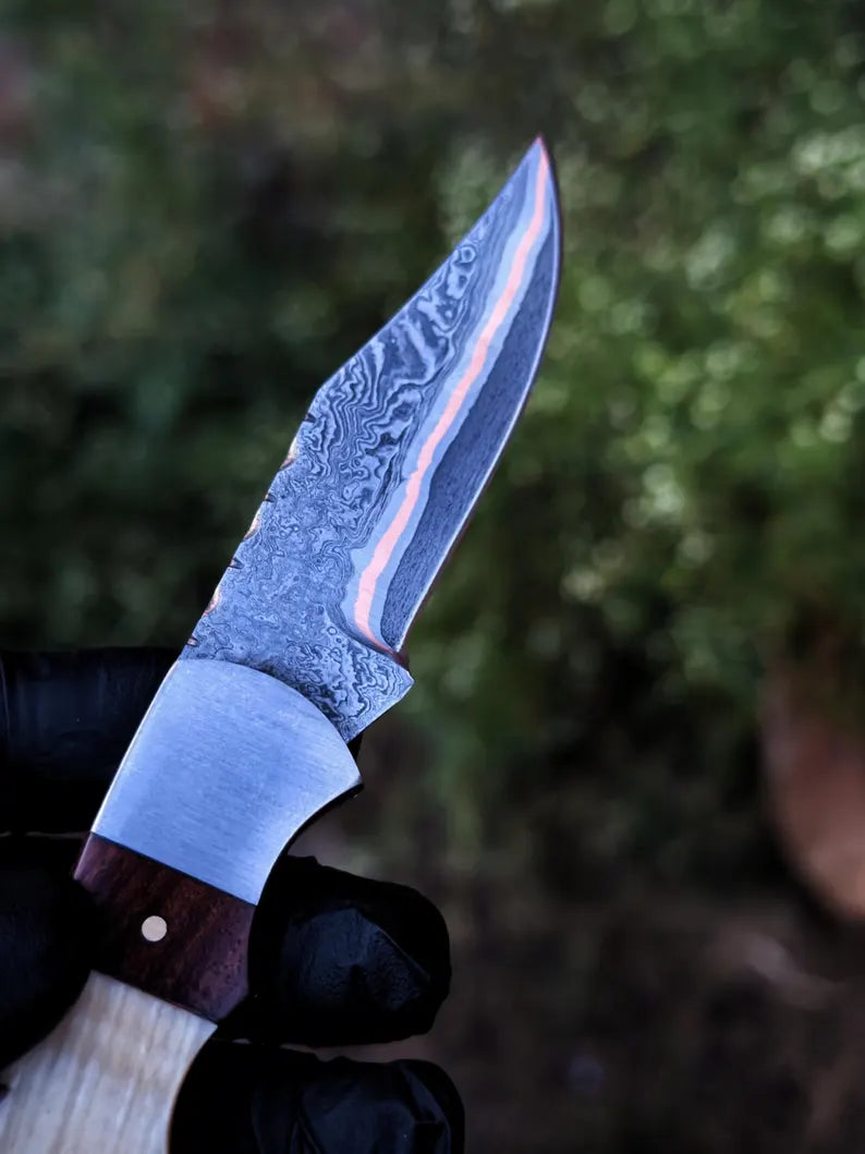 Handmade Damascus Steel Folding Knife with Ram Horn & Rosewood Handle | Premium EDC Pocket Knife