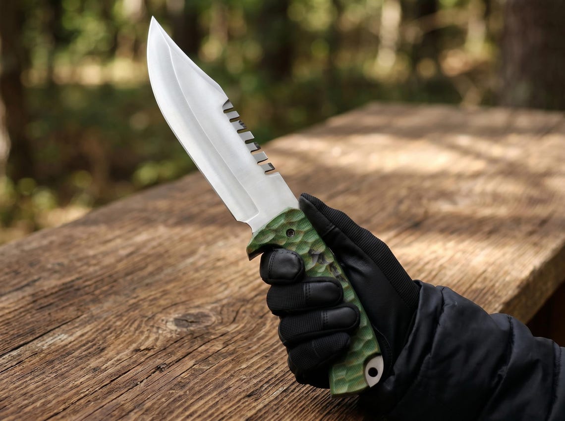 Handmade Bowie Fixed Blade Knife with Leather Sheath – Classic Outdoor Camping Knife & Collector Gift