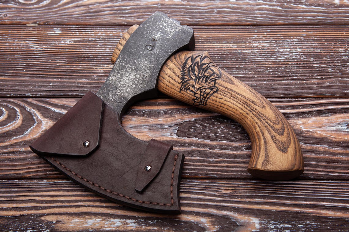 Knives Zone Compact Viking Bearded Axe – Hand Forged Scandinavian Hatchet with Short Wooden Handle