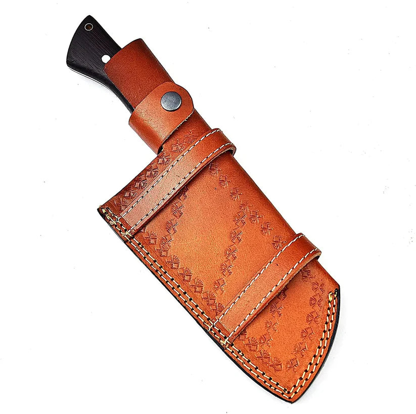 12" Handmade Damascus Serbian Cleaver Knife with Wenge Wood Handle & Cowhide Leather Sheath | Butcher & Chef Meat Cleaver