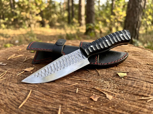 Handmade 9" Stainless Steel Fixed Blade Hunting Knife with Leather Sheath | Full Tang Outdoor Camping Knife