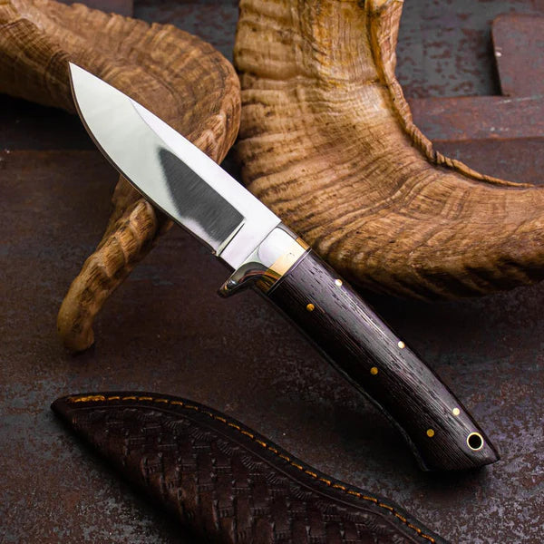 Handmade Stainless Steel Hunting Knife with Wenge Wood Handle & Leather Sheath | Full Tang Outdoor Knife