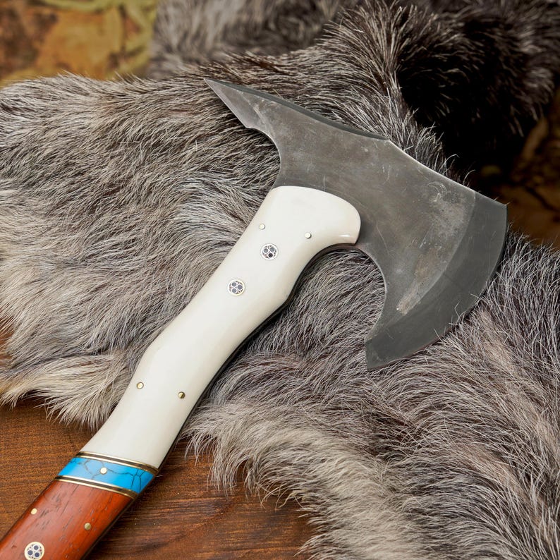 Handmade 1095 High Carbon Steel Camping Hatchet | Paddock Wood Handle Bushcraft Axe with Leather Sheath