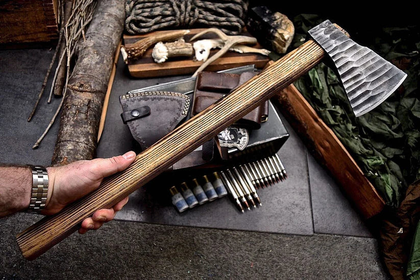 23.25” Handmade Viking Long Axe – 1095 High Carbon Steel Bearded Axe with Leather Sheath