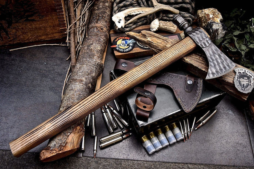 22” Hand-Forged Viking Tomahawk Axe – 1095 High Carbon Steel Bearded Axe with Hammer Back