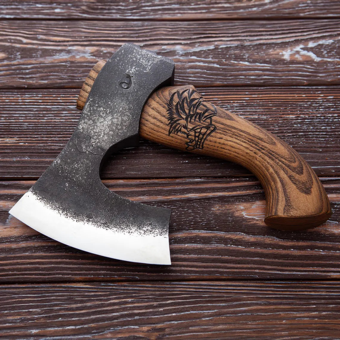 Knives Zone Compact Viking Bearded Axe – Hand Forged Scandinavian Hatchet with Short Wooden Handle