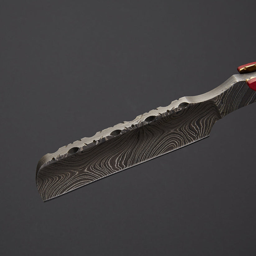 Custom Handmade Damascus Steel Straight Razor with Bone & Wood Handle + Leather Sheath