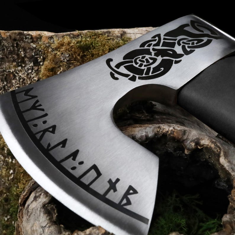 Hand Forged Bearded Bushcraft Axe – 1060 High Carbon Steel Camping Hatchet with Leather Sheath