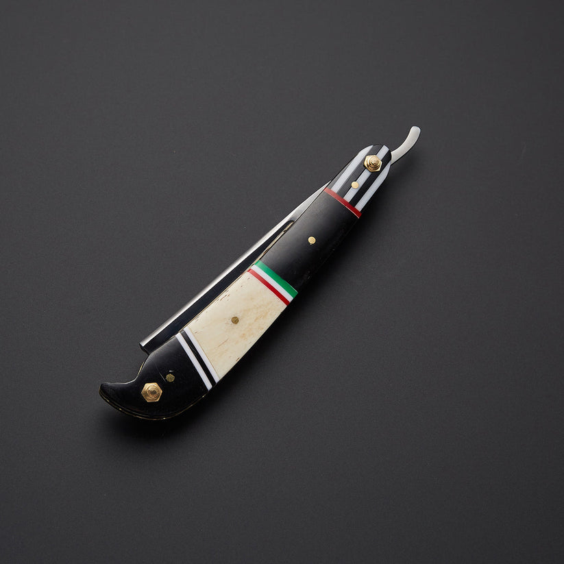 Custom Handmade J2 Steel Straight Razor with Bone & Wood Handle | Leather Sheath Included
