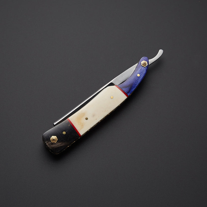 Custom Handmade J2 Steel Straight Razor with Bone & Wood Handle | Leather Sheath Included