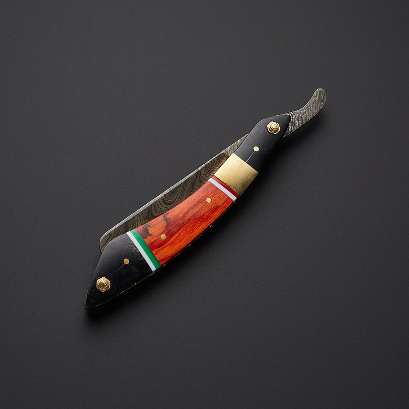 Custom Handmade Twist Damascus Steel Straight Razor with Leather Sheath | Knives Zone