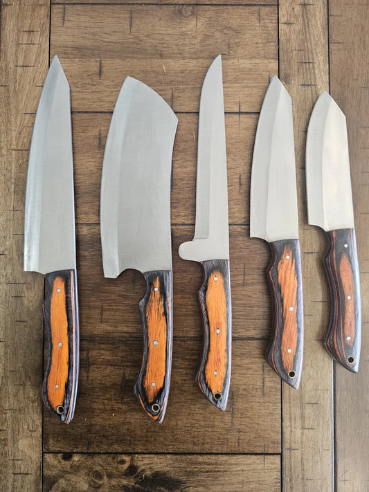 Handmade D2 Steel 5-Piece Chef Knife Set with Wood Handles & Leather Carry Bag | Knives Zone