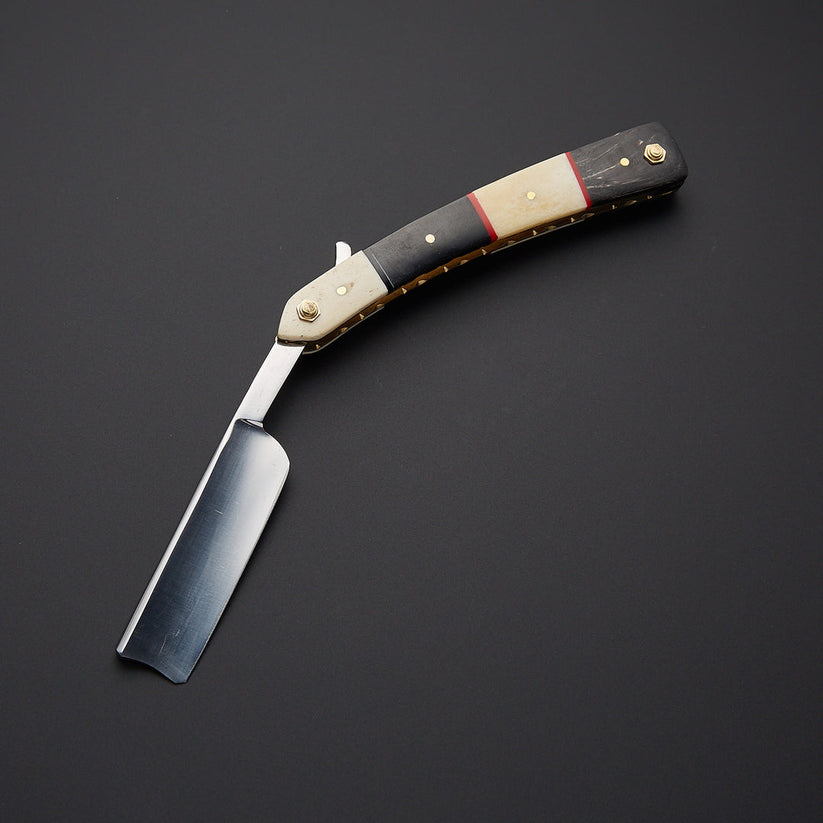Custom Handmade J2 Steel Straight Razor with Bone & Wood Handle | Leather Sheath Included
