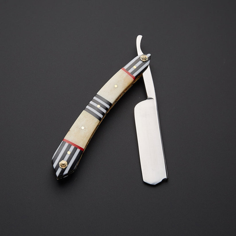 Handmade J2 Steel Straight Razor with Bone Handle & Vegetable-Tanned Leather Sheath | Knives Zone