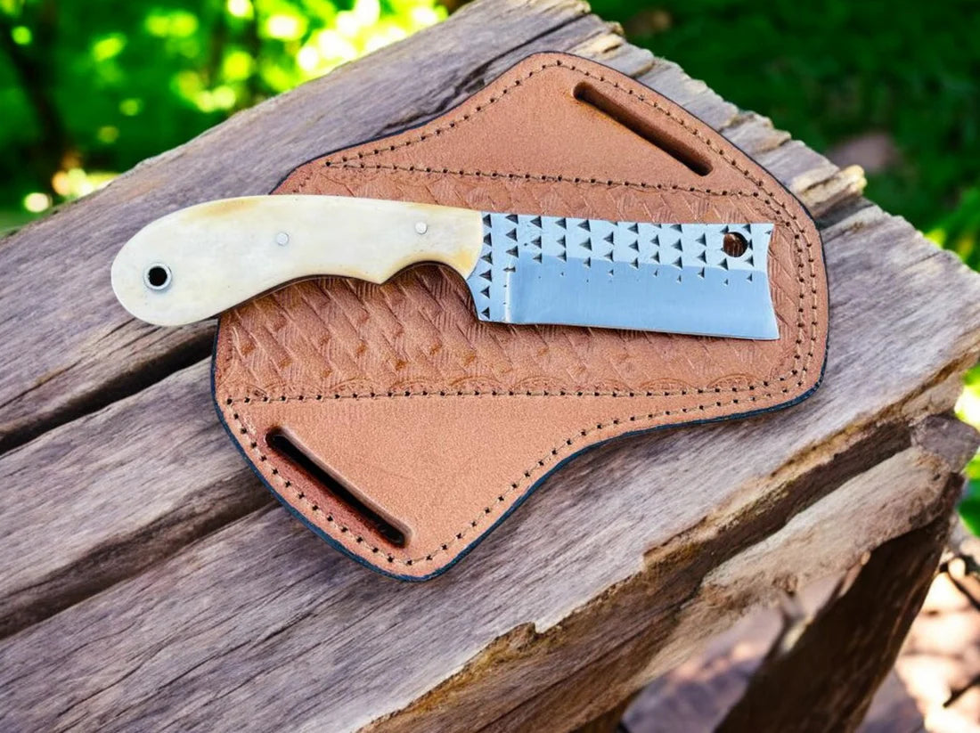Handmade Farrier Rasp File Knife with Camel Bone Handle – J2 Stainless Steel Fixed Blade with Leather Sheath (8”)