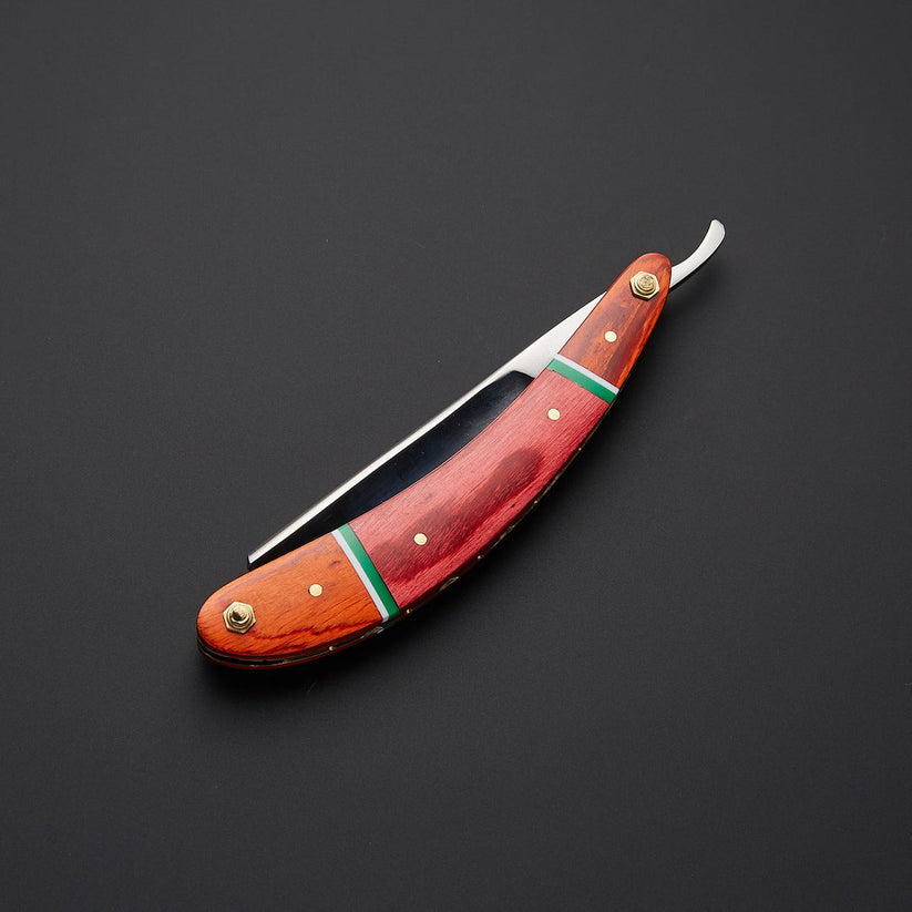 Handmade J2 Steel Straight Razor with Hardwood & Fiber Handle and Leather Sheath – 9” Traditional Shaving Razor