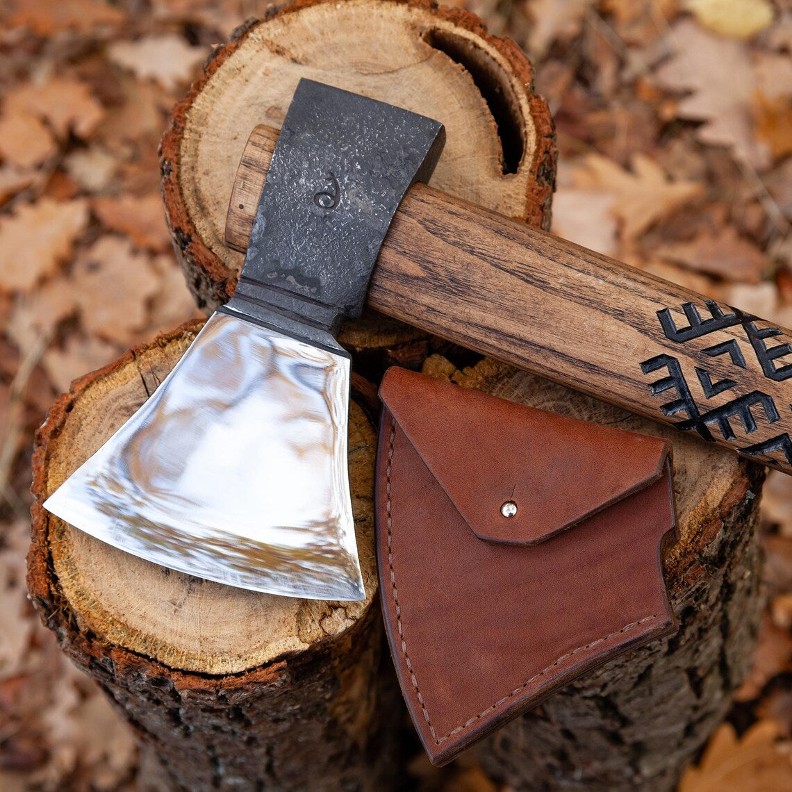 Traditional Hutsul Bartka Axe – Hand Forged Carbon Steel Carpathian Highlander Hatchet with Leather Sheath