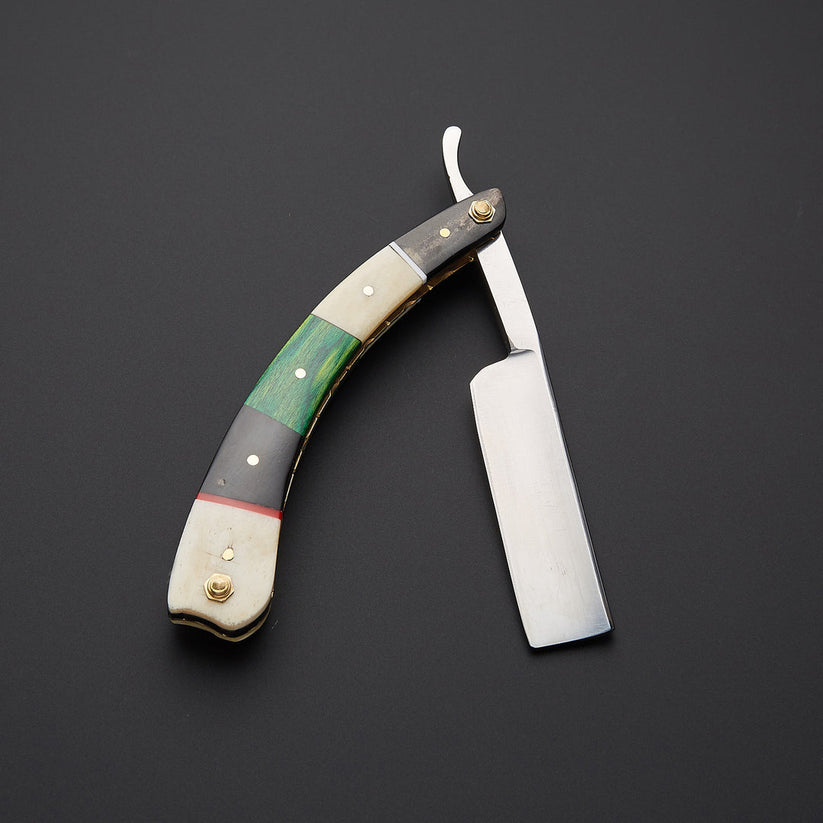 Custom Handmade J2 Steel Straight Razor with Bone & Wood Handle + Leather Sheath | Knives Zone