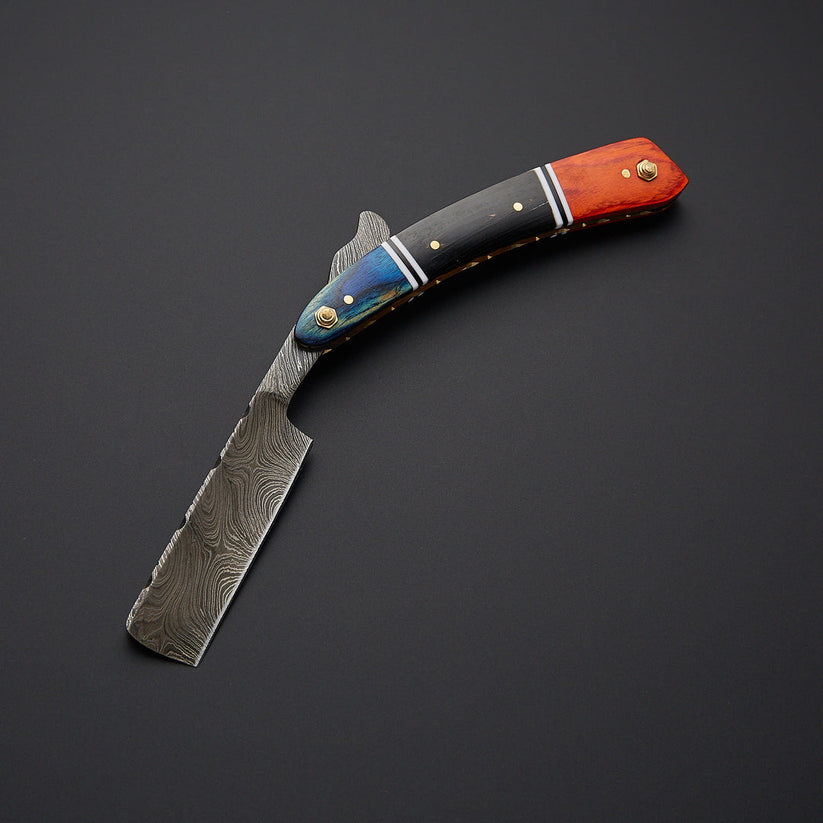 Custom Handmade Damascus Steel Straight Razor with Leather Sheath – Traditional Wet Shaving Tool