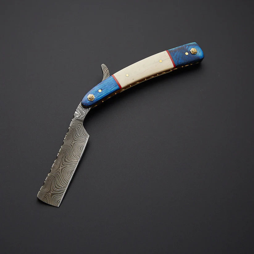 Custom Handmade Damascus Steel Straight Razor with Leather Sheath – Traditional Wet Shaving Tool