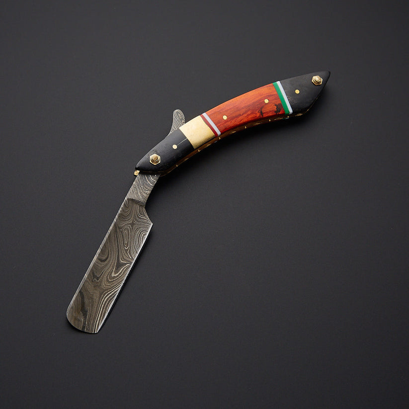 Custom Handmade Twist Damascus Steel Straight Razor with Leather Sheath | Knives Zone