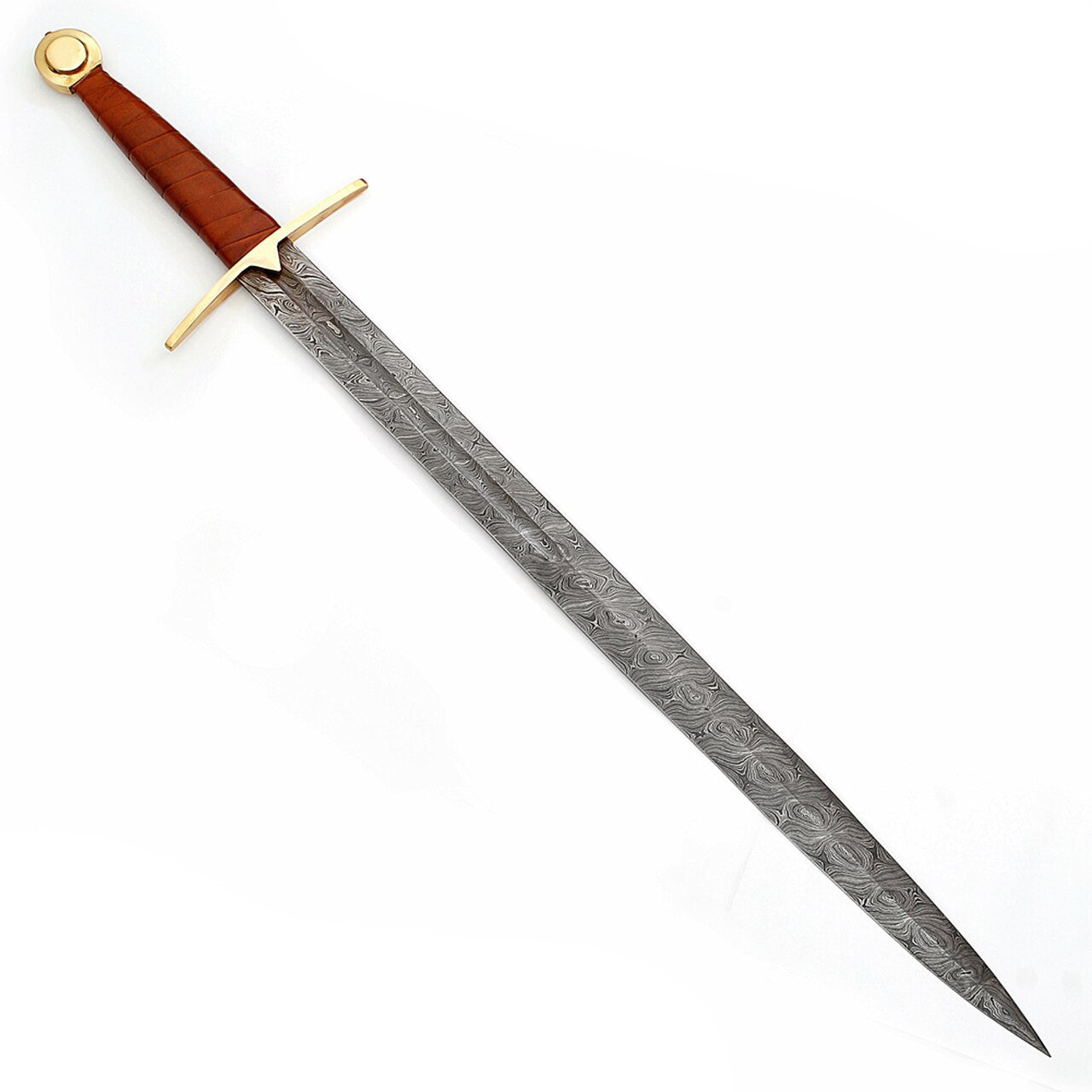 Full Tang Wolfskin Raider Damascus Steel Viking Sword with Leather Back Sheath